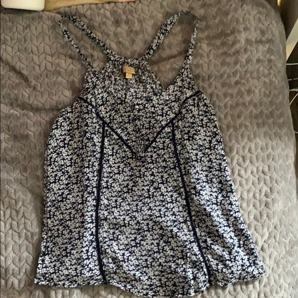 Dark blue, flowered tank top.